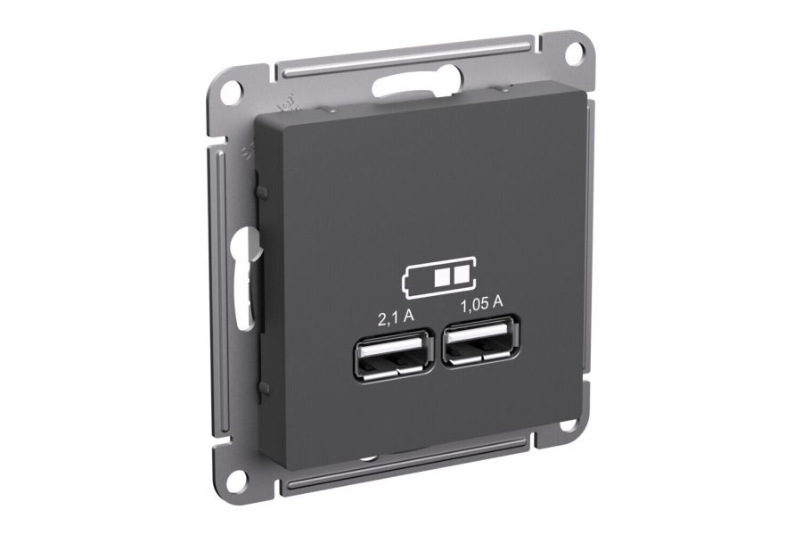 Розетка USB A+A, 5В/2,1 А, 2х5В/1,05 А, механизм Systeme Electric AtlasDesign Базальт ATN001433