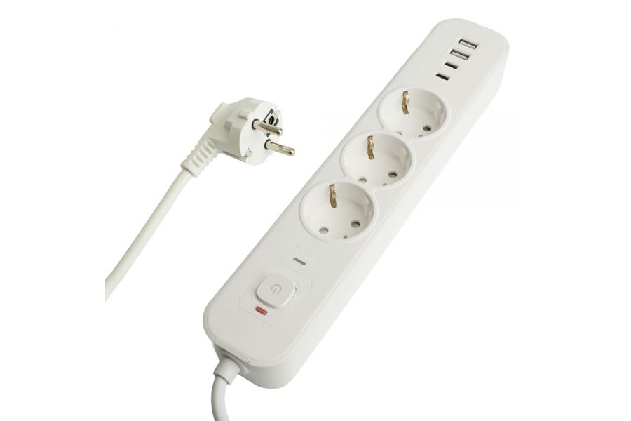 Сетевой фильтр 3-местный с/з и 2 USB-A+2 Type-C 3 Stekker Nova HM21-31-05 50101