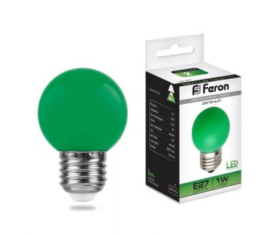 Лампа светодиодная Feron E27 1W Зеленый Шар Матовая LB-37 25117