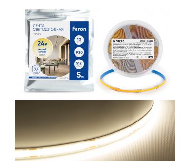 Светодиодная лента Feron LS530 512SMD 12Вт/м 24В 3000К IP20 48970