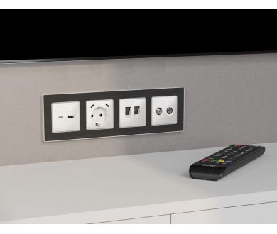 Комплект механизма компьютерной двойной розетки RJ-45 с автоматической защитной шторкой Alfa Белый глянец Quant Ambrella Volt MA112110 (AP1121, VM189)