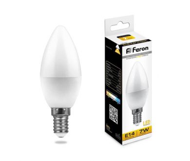 Лампа светодиодная Feron E14 7W 2700K Свеча Матовая LB-97 25475