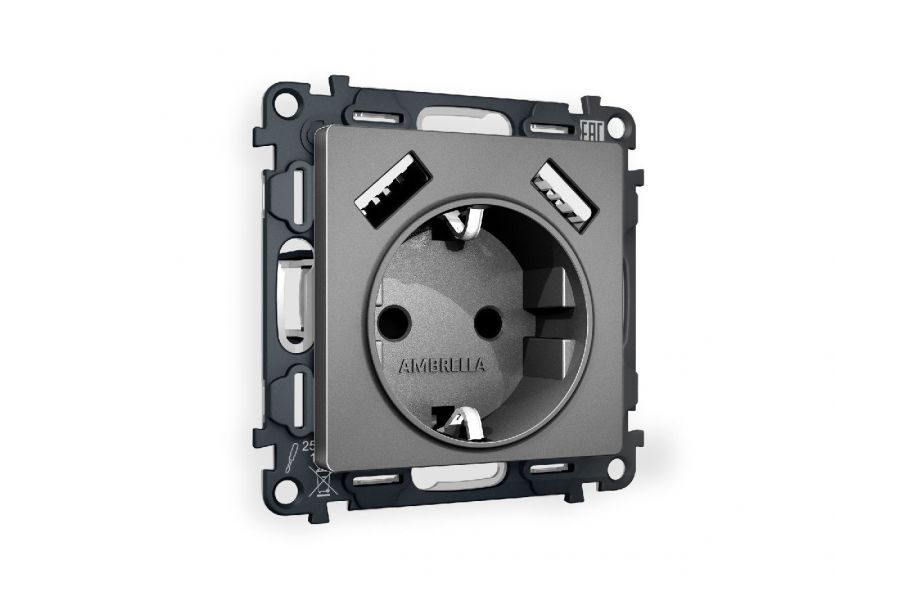 Комплект механизма розетки 2USB A+A 18W (быстрая зарядка) с/з Ambrella Volt Alfa MA659010