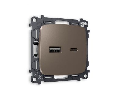 Комплект механизма розетки 2USB A+C 20W (быстрая зарядка) Ambrella Volt Omega MO641010