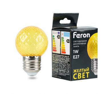 Лампа светодиодная Feron LB-385 шар желтый прозрачный E27 1W 230V 52161