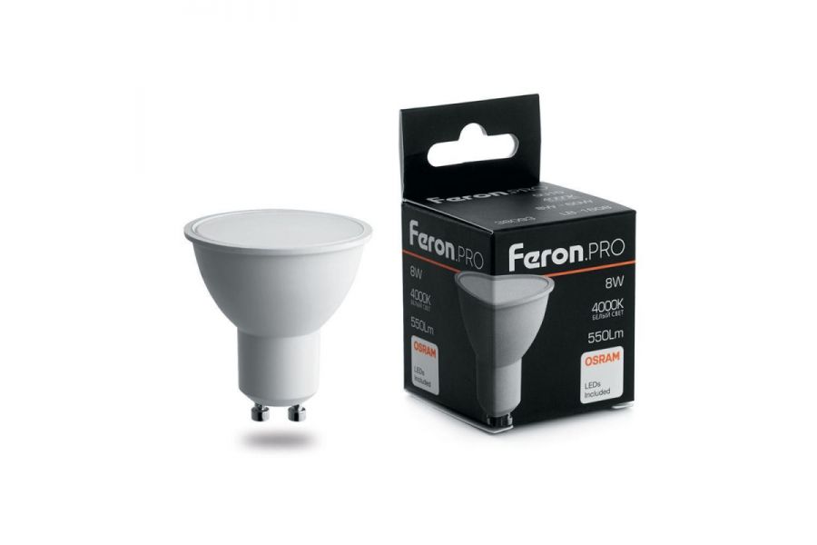 Лампа светодиодная Feron GU10 8W 4000K матовая LB-1608 38093