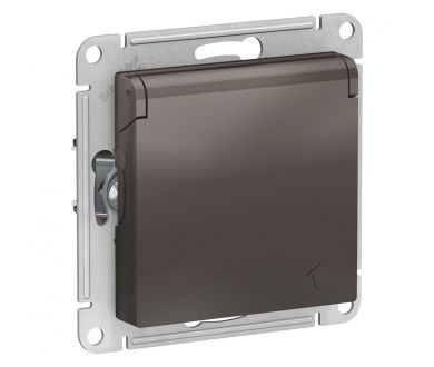 Розетка с/з, со шторками, с крышкой Systeme Electric AtlasDesign Мокко ATN000646