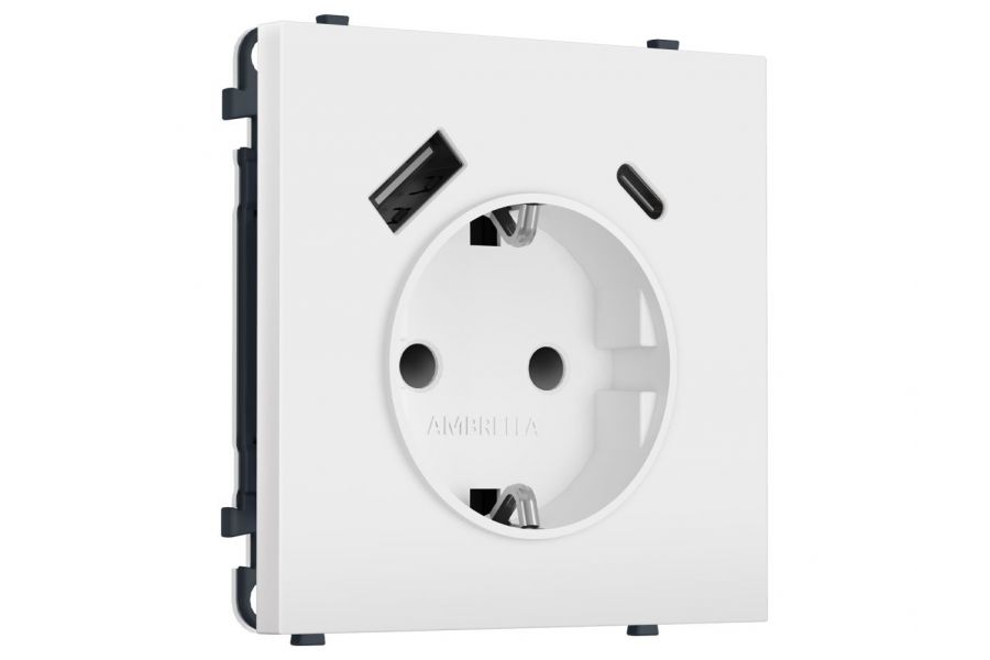 Комплект механизма электрической розетки SIGMA Белый матовый 2USB A+C 20W Ambrella Volt MS130010 (SP1300, PR160)
