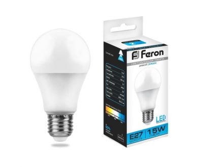 Лампа светодиодная Feron E27 15W 6400K Шар Матовая LB-94 25630