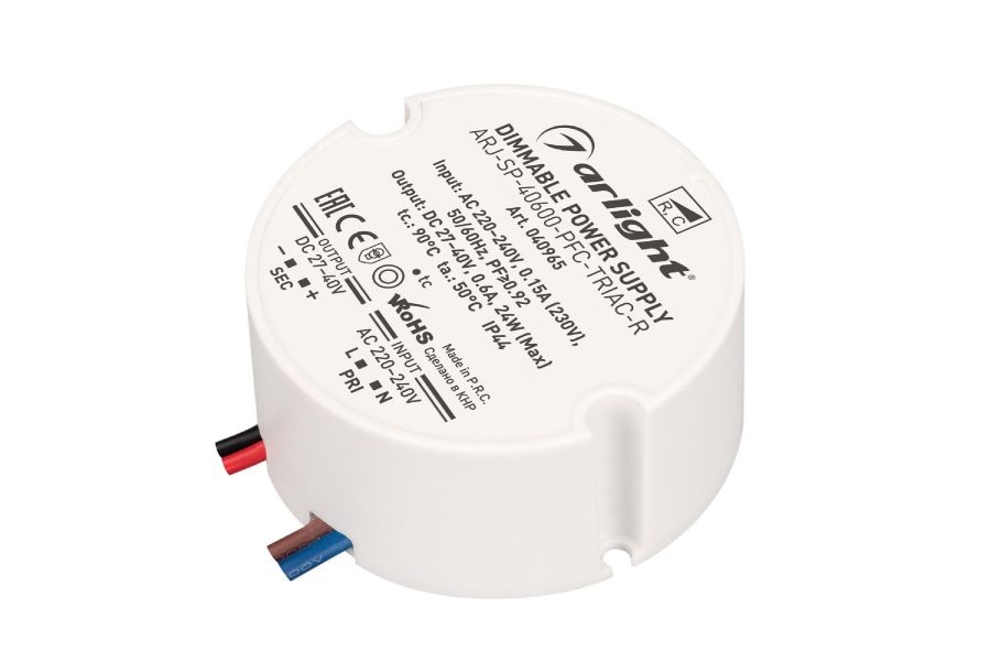 Блок питания Arlight ARJ-SP-40600-PFC-TRIAC-R (24W, 27-40V, 600mA) 040965