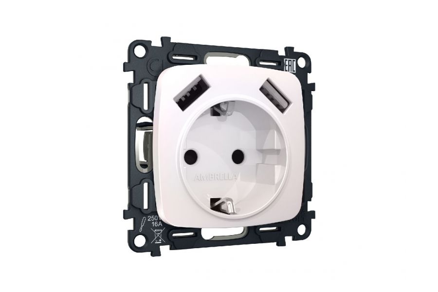 Комплект механизма розетки 2USB A+A 18W (быстрая зарядка) с/з Ambrella Volt Omega MO209010