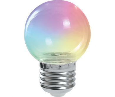 Лампа светодиодная Feron LB-37 шар прозрачный E27 1W RGB плавная смена цвета 38132