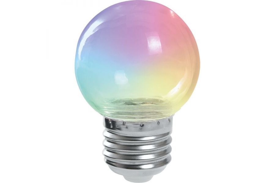 Лампа светодиодная Feron LB-37 шар прозрачный E27 1W RGB плавная смена цвета 38132