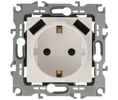 Розетка 2P+E со шторками и 2xUSB Эра 14-4109-02 Б0047868