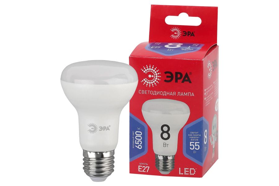 Лампа светодиодная Эра E27 8W 6500K LED R63-8W-865-E27 R Б0045336