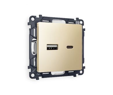 Комплект механизма розетки 2USB A+C 20W (быстрая зарядка) Ambrella Volt Alfa MA611010