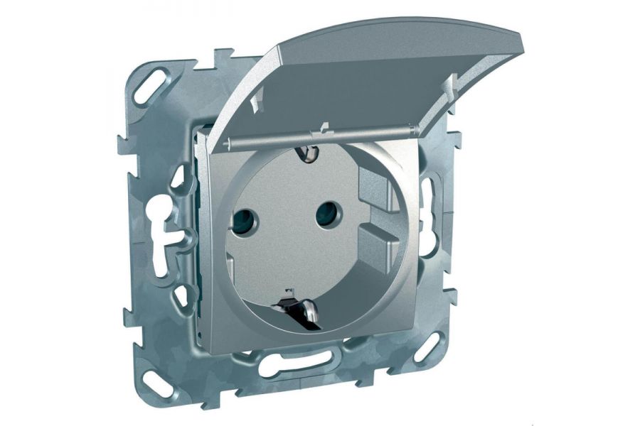 Розетка Schneider Electric Unica с/з со шторкамии крышкой 16A 250V MGU5.037.30TAZD