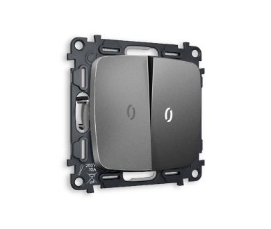 Комплект механизма 2-кл проходного выключателя с подсветкой Ambrella Volt Omega MO654035