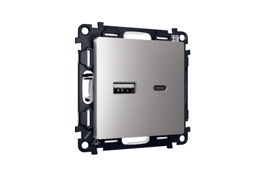 Комплект механизма розетки 2USB A+C 20W (быстрая зарядка) Ambrella Volt Alfa MA511010