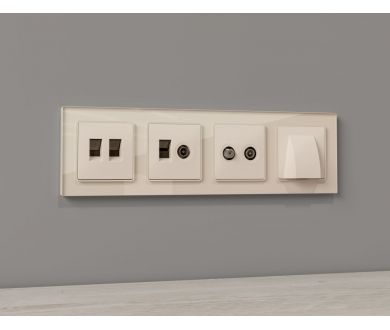 Комплект механизма розетки компьютерной + TV оконечной RJ-45 с автоматической защитной шторкой Alfa Бежевый матовый Quant Ambrella Volt MA332510 (AP3325, VM195)