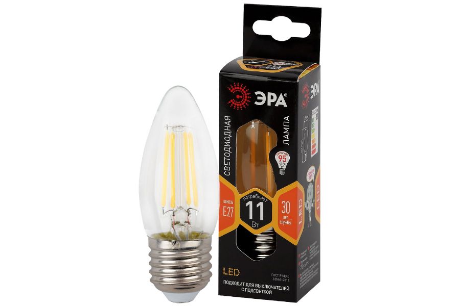 Лампа светодиодная Эра E27 11W 2700K F-LED B35-11w-827-E27 Б0046986
