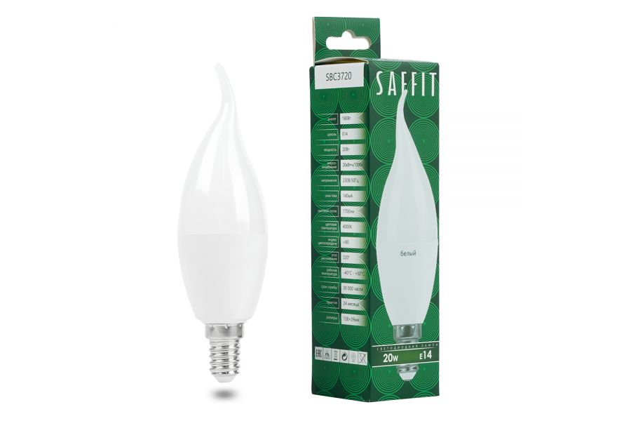 Лампа светодиодная Saffit SBC3720 cвеча на ветру матовая E14 20W 230V 4000K 55275