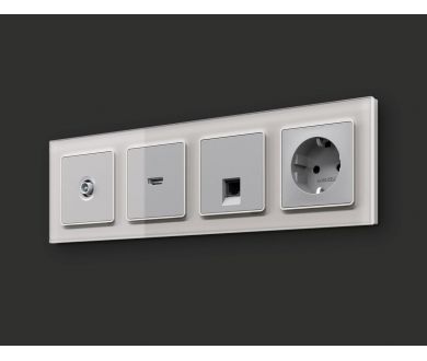 Комплект механизма компьютерной розетки RJ-45 экранированной с автоматической защитной шторкой Alfa Серебро глянец Quant Ambrella Volt MA412005 (AP4120, VM185)