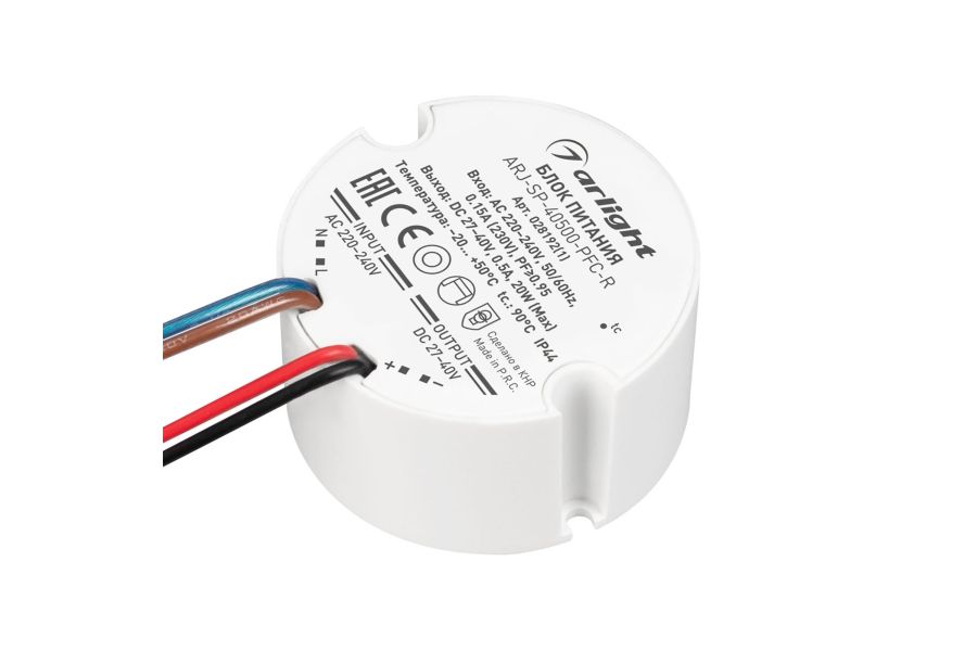 Блок питания Arlight ARJ-SP-40500-PFC-R (20W, 27-40V, 500mA) (IP44 Пластик) 028192(1)