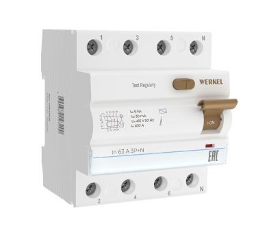 Устройство защитного отключения 3P+N 63 A 30m А АС 6 kА Werkel W914P636 4690389193200 a062566