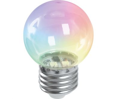 Лампа светодиодная Feron LB-37 шар прозрачный E27 1W RGB быстрая смена цвета 38129