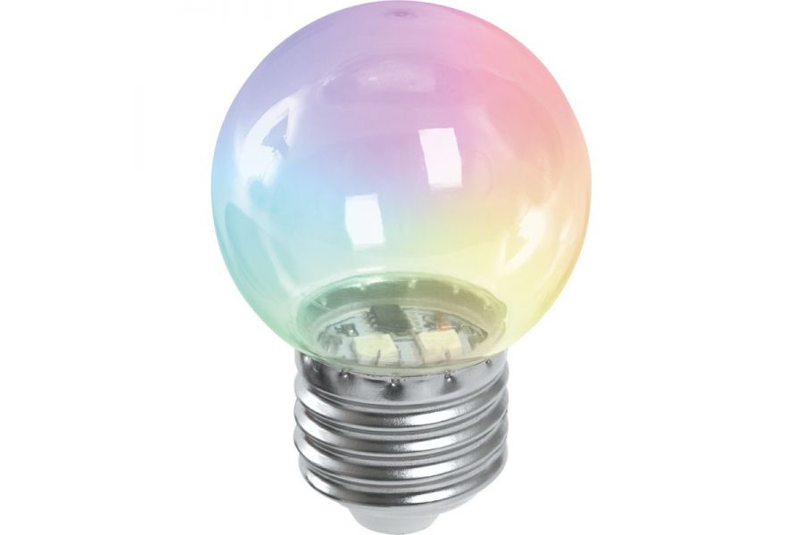 Лампа светодиодная Feron LB-37 шар прозрачный E27 1W RGB быстрая смена цвета 38129