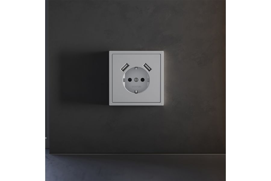 Накладка для розетки с заземлением и защитными шторками, с USB A+A Voltum S70 (серый) VLS000916