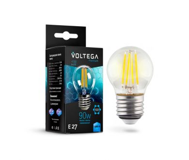 Лампа светодиодная филаментная Voltega E27 9W 4000K шар прозрачный VG10-G45E27cold9W-F 7139
