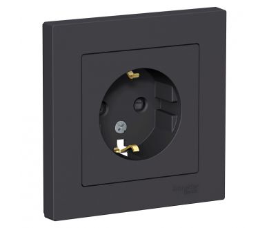 Розетка с/з со шторками, 16А, в сборе Systeme Electric AtlasDesign Карбон ATN001044
