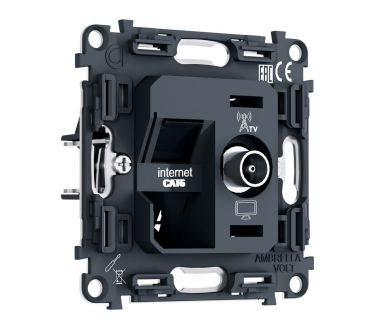 Механизм розетки компьютерной + TV оконечной RJ-45 (8P8C) CAT6/50-870MHz 1dB с автоматической защитной шторкой QUANT PRO Ambrella Volt PR195