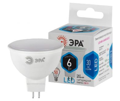 Лампа светодиодная Эра GU5.3 6W 4000K LED MR16-6W-840-GU5.3 Б0020545