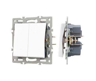 Механизм выключателя двухклавишный проходной Arlight SWT-MKP2-PL-WH (250V, 16A) 043727