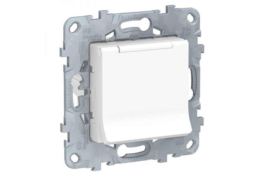Розетка Schneider Electric Unica New с/з со шторками, с крышкой 16A 250V NU503718TA