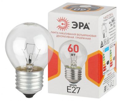 Лампа накаливания Эра P-60-E27-230-CL шар Б0066558