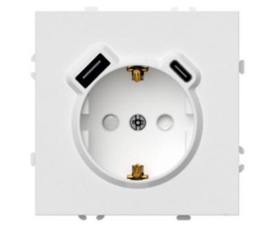 Розетка 1-местная з/ш с/з 16А + USB + Type C (механизм) Stekker Эмили 250В 20W белый фарфор soft-touch RST16-5119-01 50217