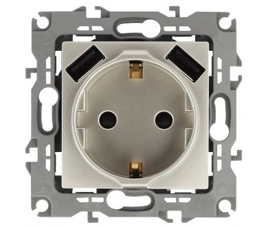 Розетка 2P+E со шторками и 2xUSB Эра 14-4109-04 Б0047870