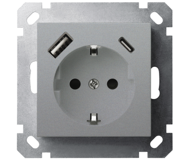 Розетка SHUKO Jasmart с USB тип A + C1 с защитными шторками (2P+T) 25W 16A 250V G5501USB-25S