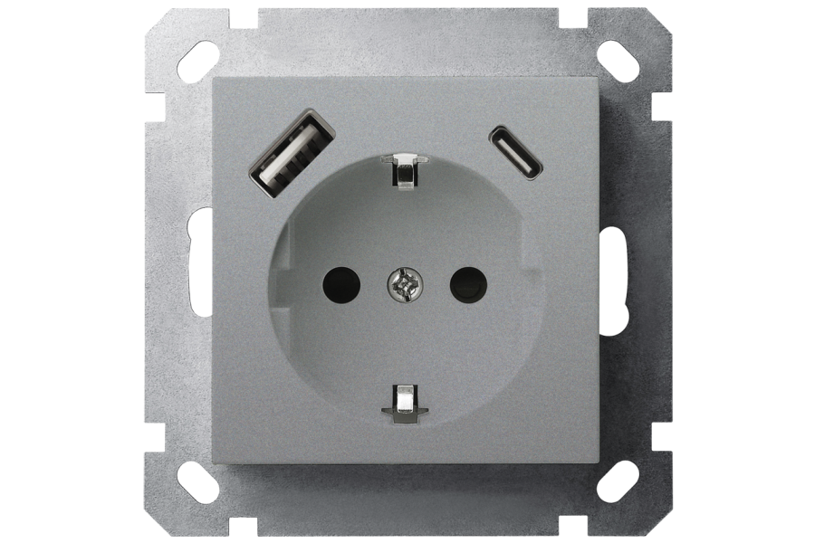Розетка SHUKO Jasmart с USB тип A + C1 с защитными шторками (2P+T) 25W 16A 250V G5501USB-25S