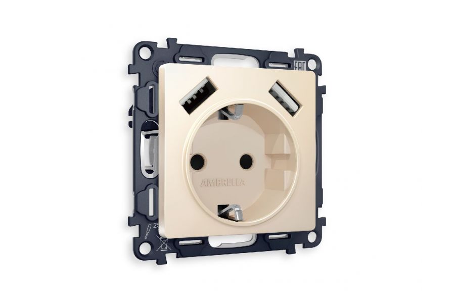 Комплект механизма розетки 2USB A+A 18W (быстрая зарядка) с/з Ambrella Volt Alfa MA329010