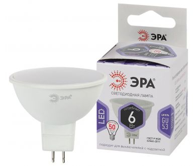 Лампа светодиодная Эра GU5.3 6W 6000K LED MR16-6W-860-GU5.3 Б0049069