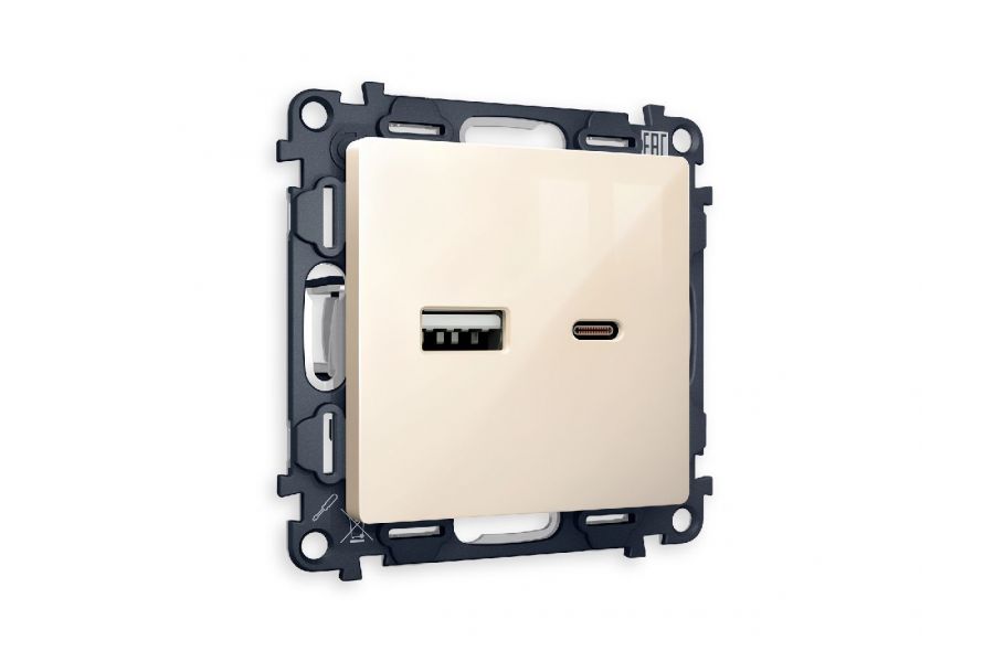 Комплект механизма розетки 2USB A+C 20W (быстрая зарядка) Ambrella Volt Alfa MA311010