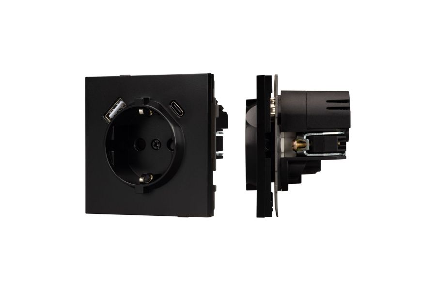 Механизм розетки с USB зарядкой Arlight SCT-TENDO-MUAC-PL-BK (230V, 16A) 054087
