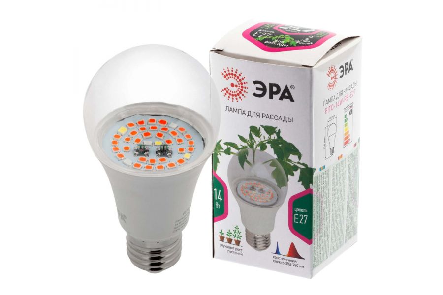 Фитолампа для растений светодиодная ЭРА E27 14W 1310K FITO-14W-RB-E27-K Б0039071