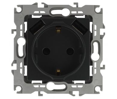 Розетка 2P+E со шторками и 2xUSB Эра 12-4109-05 Б0047844