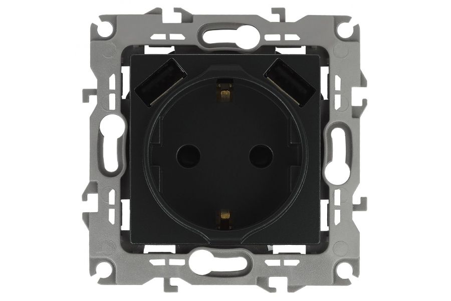 Розетка 2P+E со шторками и 2xUSB Эра 12-4109-05 Б0047844